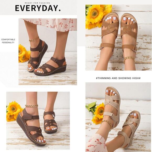 Eeuk Lightweight Orthopedic Women Size 6 Beige Summer Sanders Dressy - Picture 5 of 6